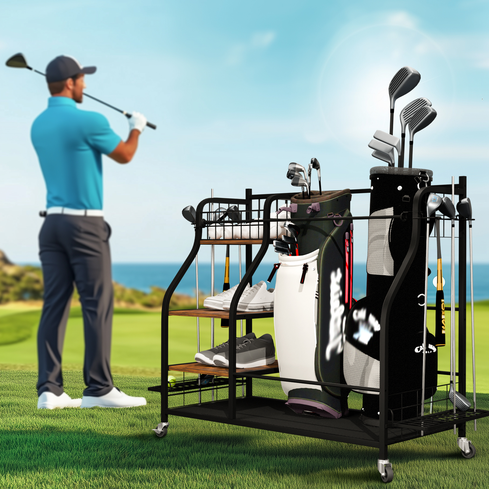 Rolling Golf Storage Rack Gara - Golf Equipment Organizer For Garage 리뷰 및 가격